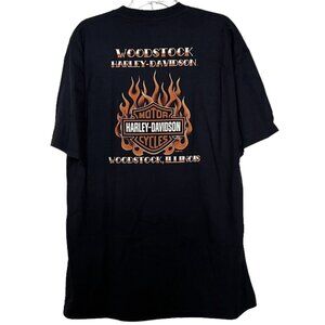 Harley Davidson T Shirt Mens Size XL Black Woodstock IL Flames Short‎ Sleeve